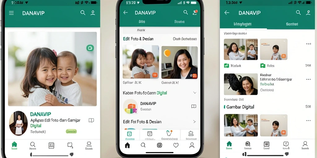 Tampilan antarmuka aplikasi DANAVIP dengan fitur edit gambar digital.